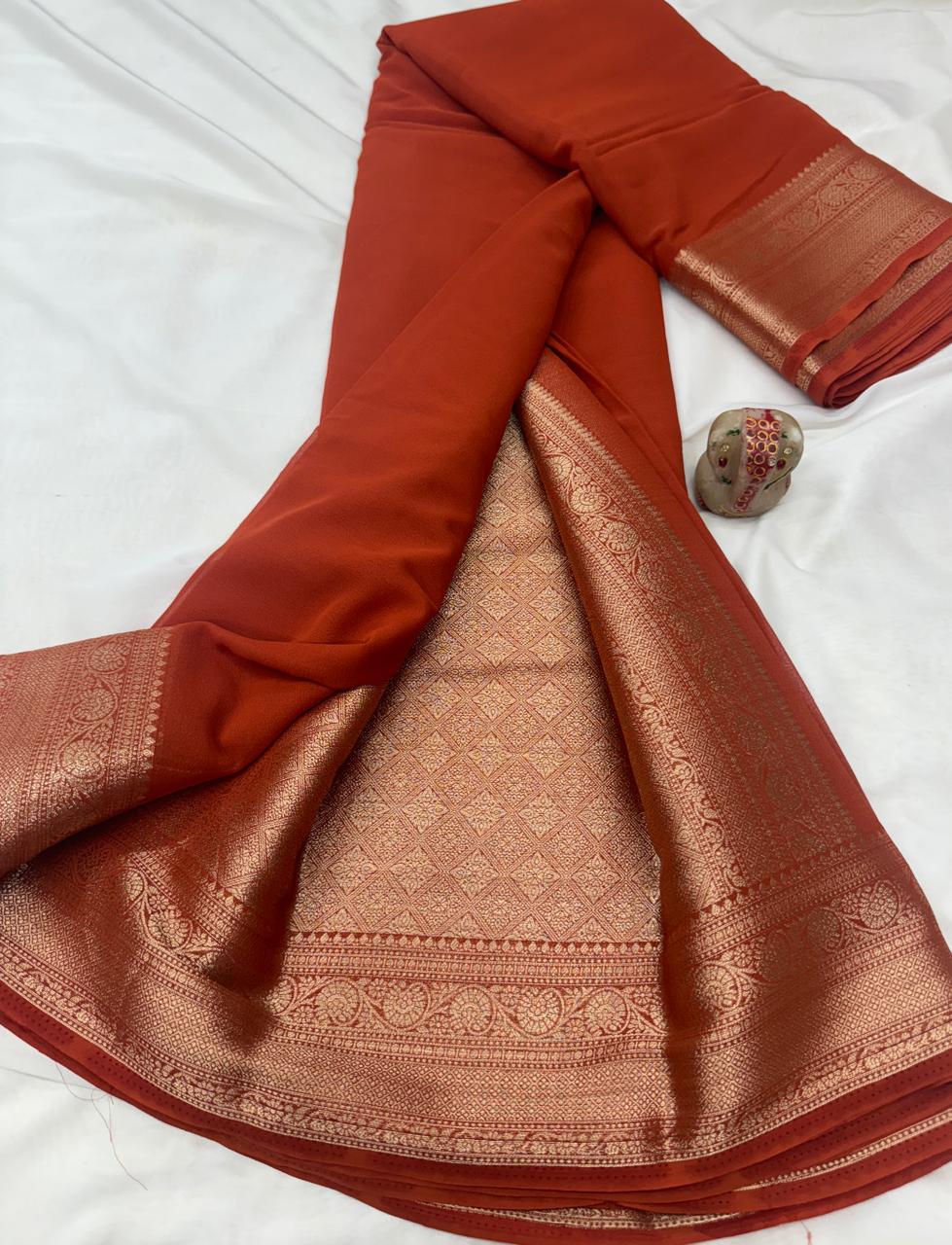 Pure Premium Gala Georgette Saree with Self Border and Rich Pallu